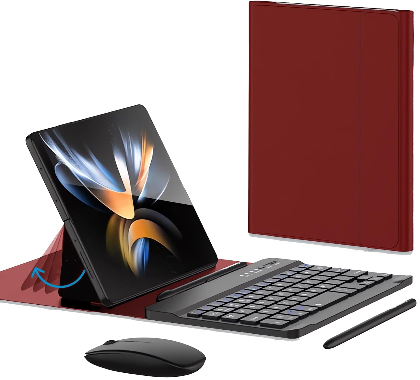 Photo 1 of voppton for Samsung Galaxy Z Fold 7 6 5 Keyboard and Mouse, Portable Mini 7.9 inch Bluetooth Keyboard with Leather Case and Capacitive Pen, 4 in 1 Set for Z Fold7 6 Accessories
