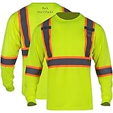 FONIRRA Long Sleeve Safety T Shirt Reflective High Visibility Construction Work Shirts ANSI Class 3 for Men