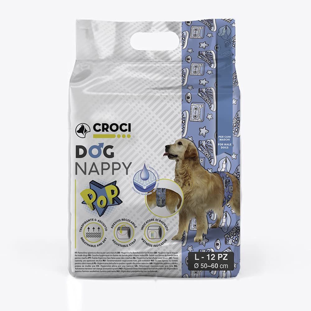 Croci Dog Nappy Pop - Absorbent Wrap for male dogs, size L - Ø 50-60 cm, hygienic nappy pants for dog pee, adjustable adhesive closure, 12 pcs