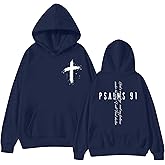 MOUSYA Aesthetic Christian Sweatshirt Woman Trendy Bible Verse Hoodie Psalms 91 Shirt Faith Long Sleeve Pullover Tops