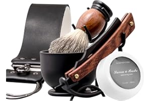 Grandslam Shaving Straight Razor Kit, Steel Cutthroat Straight Razor With Leather Strop, Shaving Brush, Stainless Steel Shaving Bowl and Stand, Shaving Soap, Gift for Men