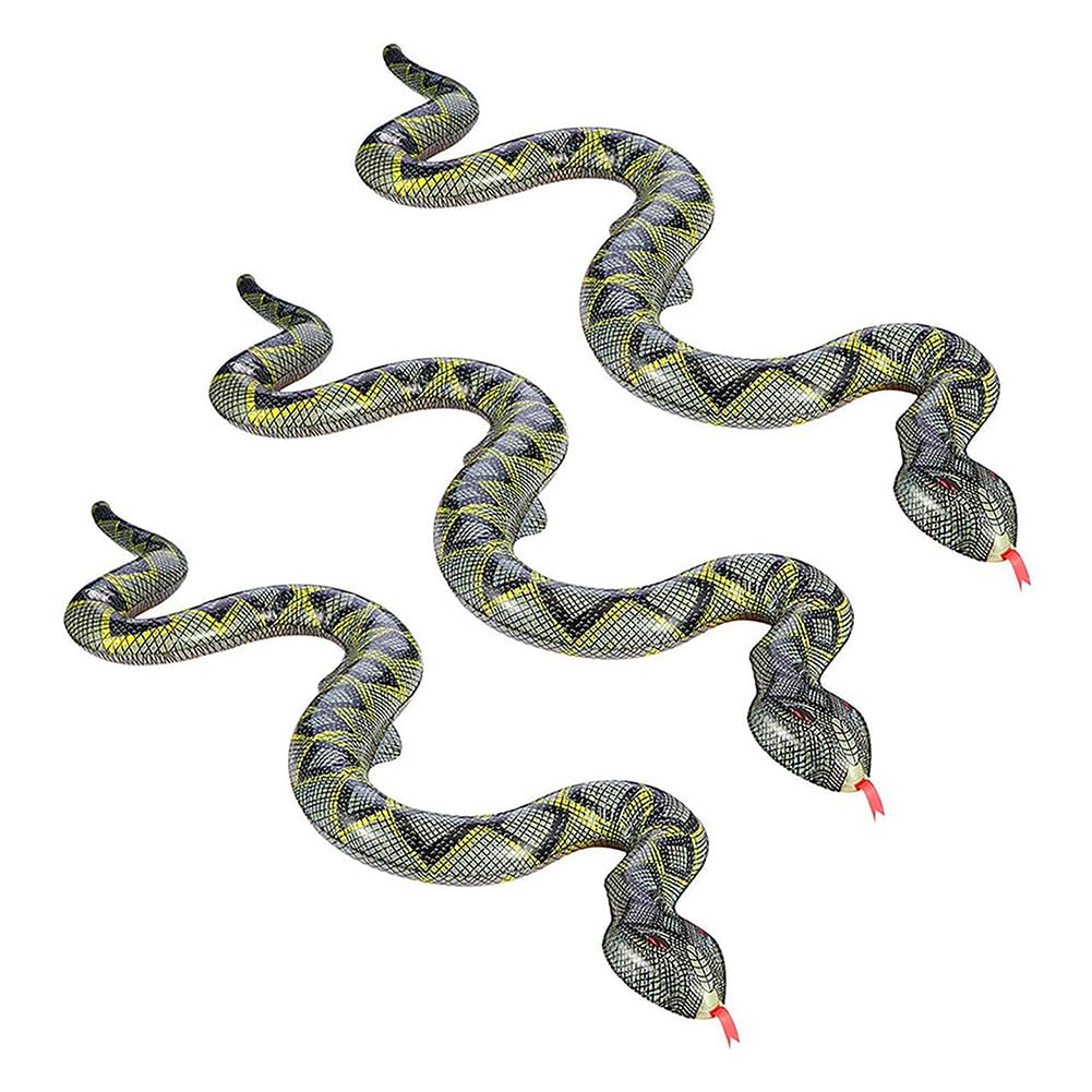 3 PCS Realistic Snake Figure Fake Boa Snake Python Model Lifelike Animal Figurine Scary Snake Joke Props To Keep Bird Away Halloween Garden Decor Funny Tricky Prank Prop Party Supplies for Halloween