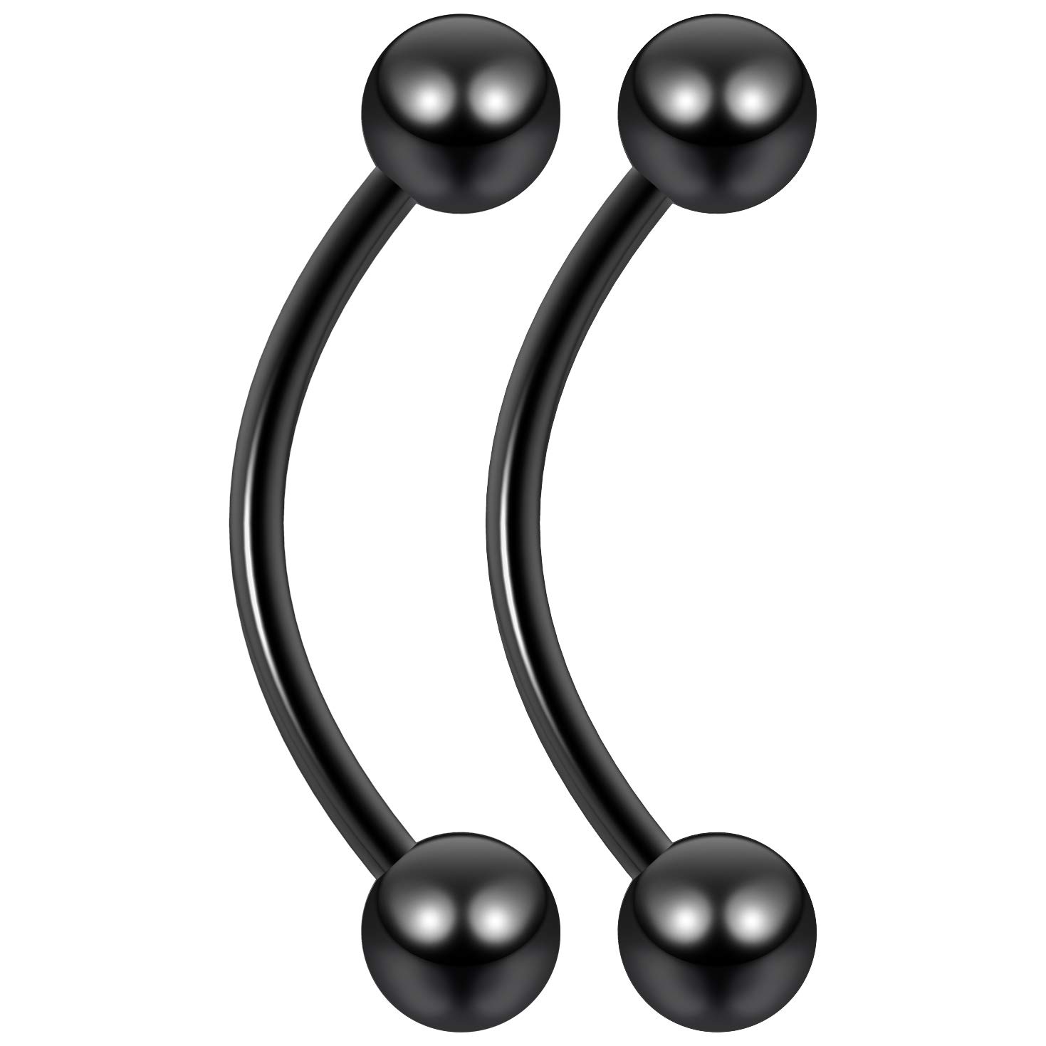 2pc 0.8mm 20g Black Surgical Steel Banana J-Curve Barbell 3mm Ball Eyebrow Navel Bar Banana Bar Lip Tragus Ring Piercing Jewellery - 10mm