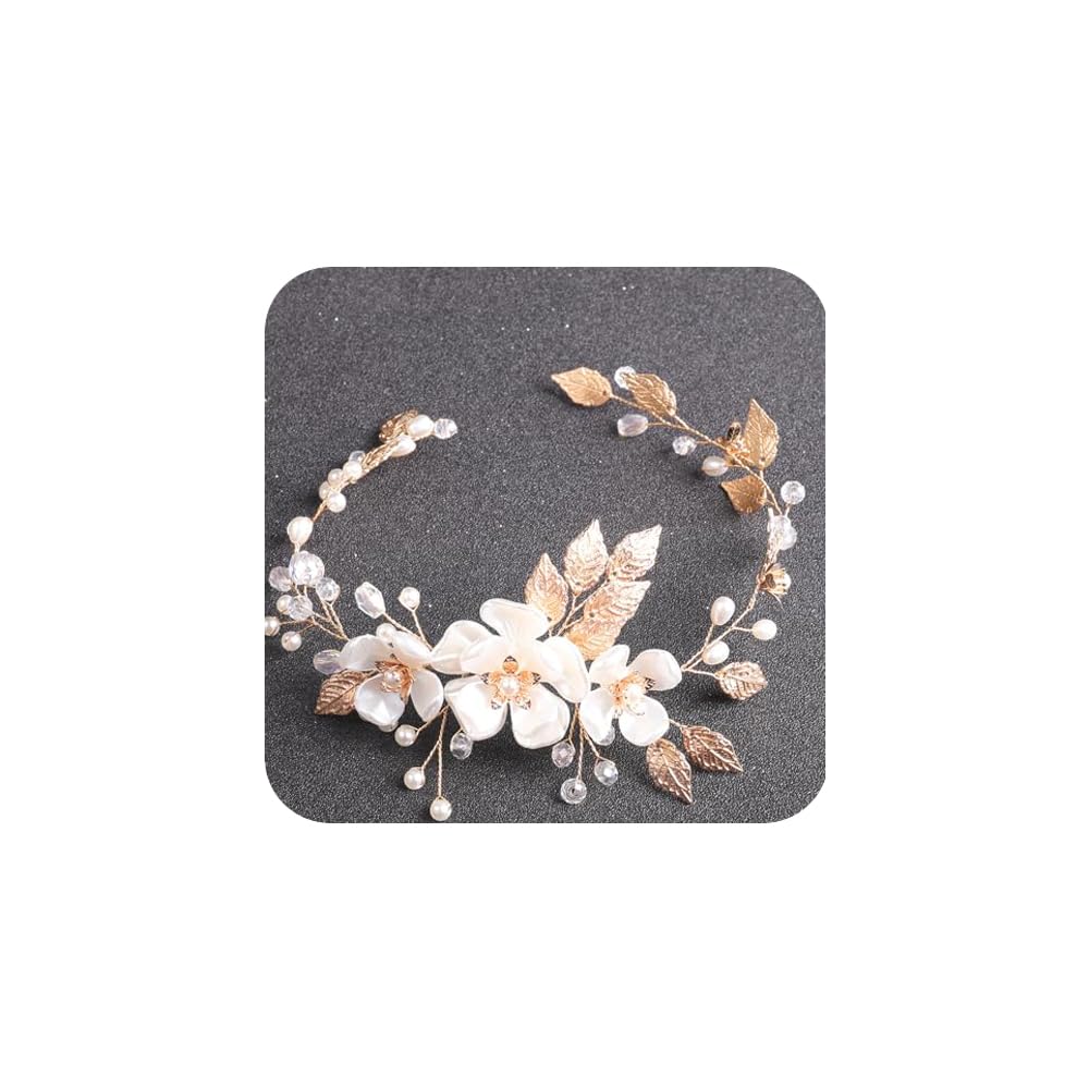 BERYUAN Women's Gold Floral Pearl Rhinestone Wedding Hair Vine Bride Hairpiece for Women Girls