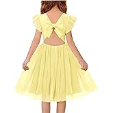 Haloumoning Girls Tulle Dress Kids Summer Backless Flower Girl Dress for Birthday Party 5-14Y