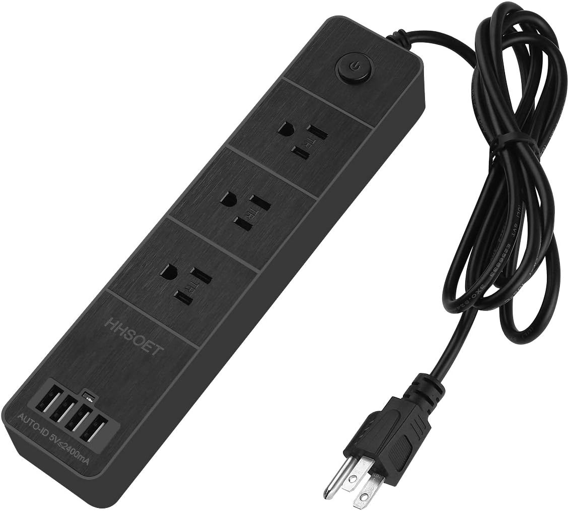 3Outlet Power Strip with 4 USB Ports, Switch for USB & AC