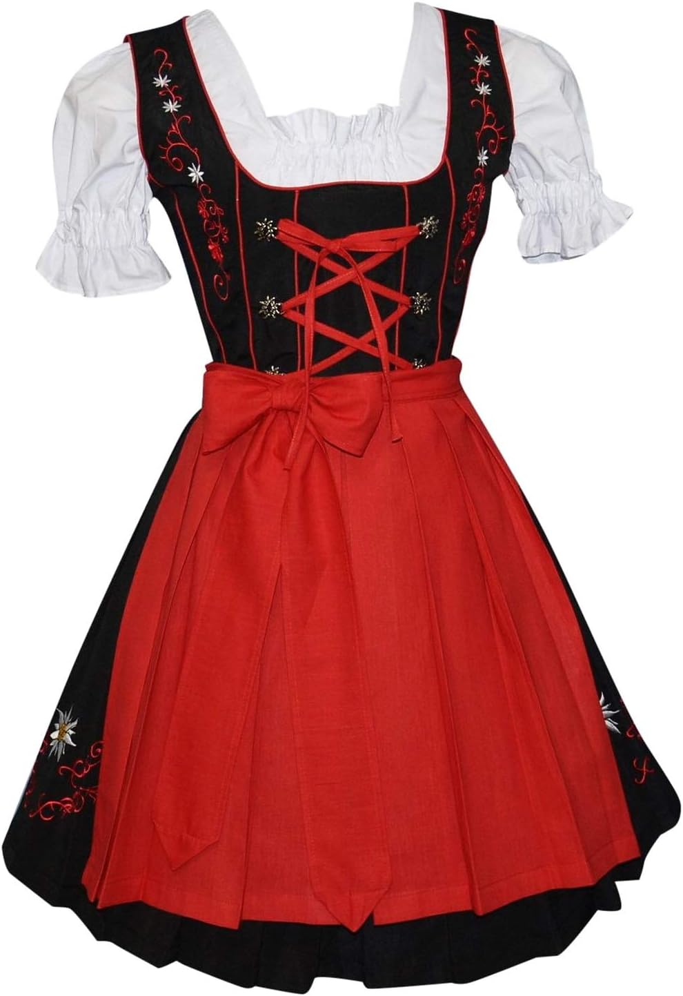 Edelweiss Creek3 Piece German Oktoberfest Dirndl Dress, Black and Red