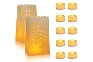 AceList 50 Set Luminary Bags with Flameless Candles, White Luminary Bags, 50 LED Tea Light with Christmas Luminaries for Outdoors, Halloween, Thanksgiving, Wedding, Holiday, Party Decor
