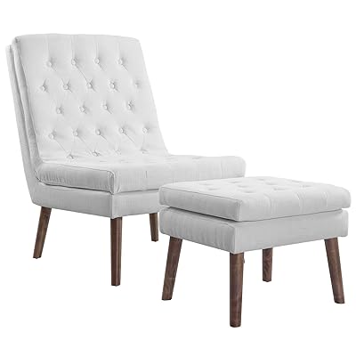 Modway Modify Tufted Modern Lounge Accent Chair & Ottoman Set in White
