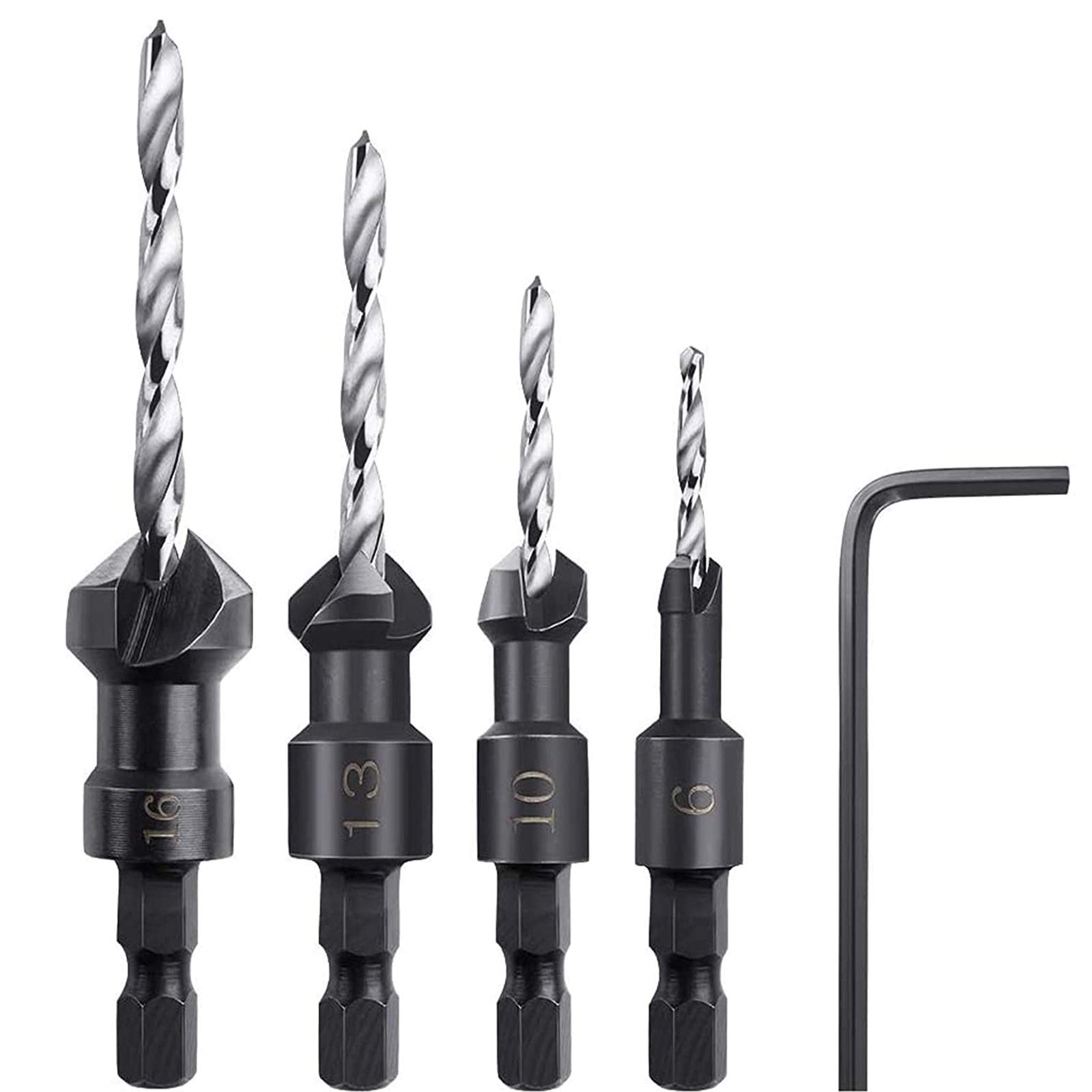 Countersink Drill Bit Set 5Pcs Twist Drill Set Carpentry Reamer Wood Countersink Drill Bit for Wood-Plastic Soft Metal