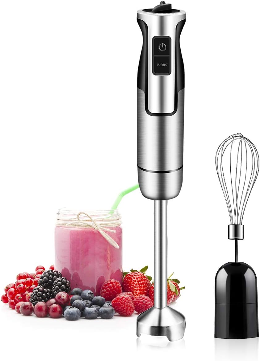 Hand Immersion Blender 500 Watt 8 Speed Control, Handheld Blender Smart 2-in-1 Stick Blender Stainless Steel With Whisk