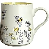 13oz Flowers Bee Mug, Cute Ceramic Coffee and Tea Mug, Dishwasher Microwave Safe, Novelty Tea Cup for Plant Lover, Coffee Mugs Gift for Women and Men