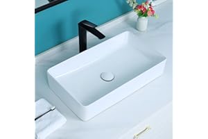 Davivy 23.6'' x 13.3'' Large Rectangle Vessel Sink with Pop Up Drain,Bathroom Vessel Sinks,White Vessel Sink,Bathroom Sinks A