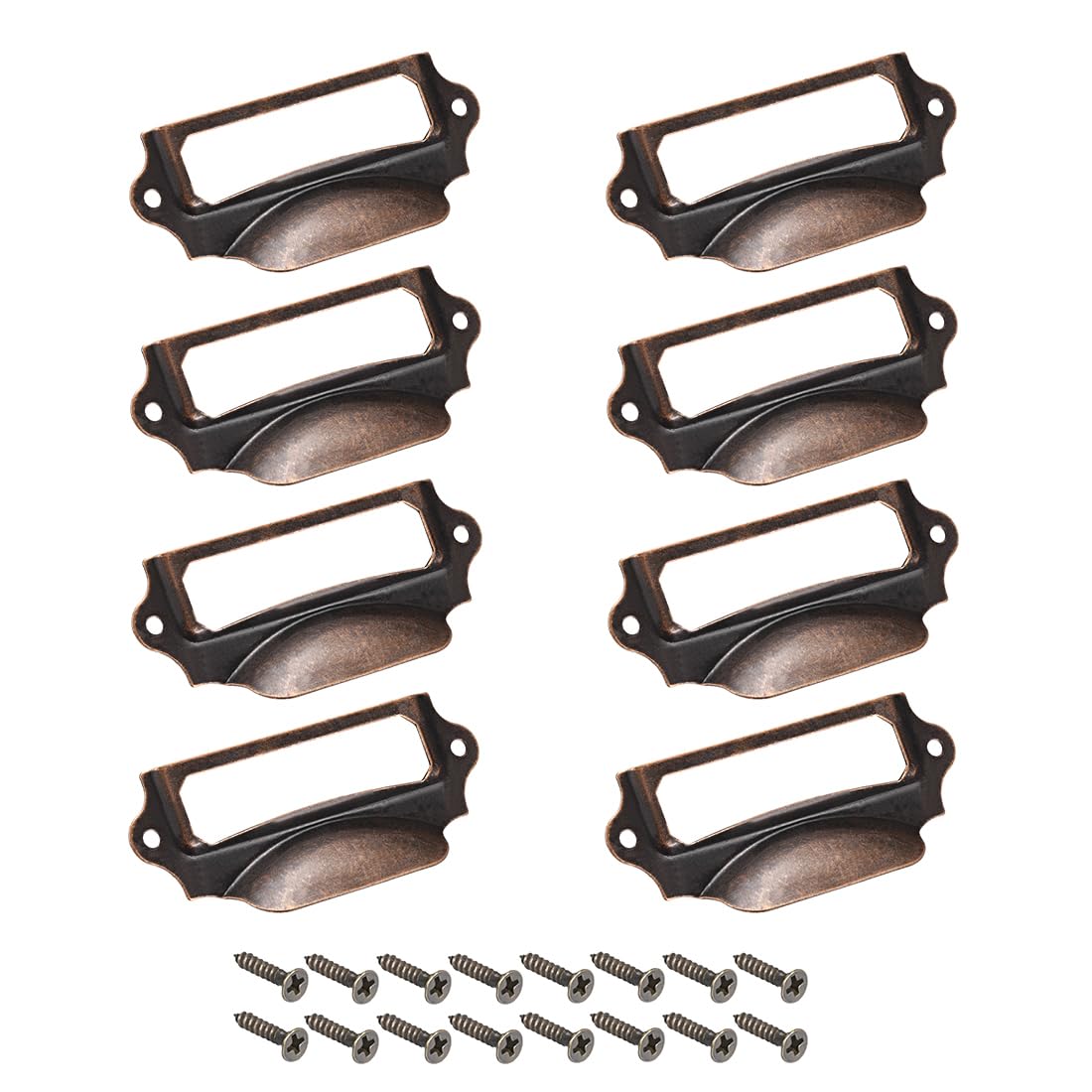 sourcing map Label Holder Pull Handles, Vintage Iron Label Frame Drawer Knobs for Cabinet Cupboard, Red Bronze Tone 90x41mm Pack of 8 W Screws