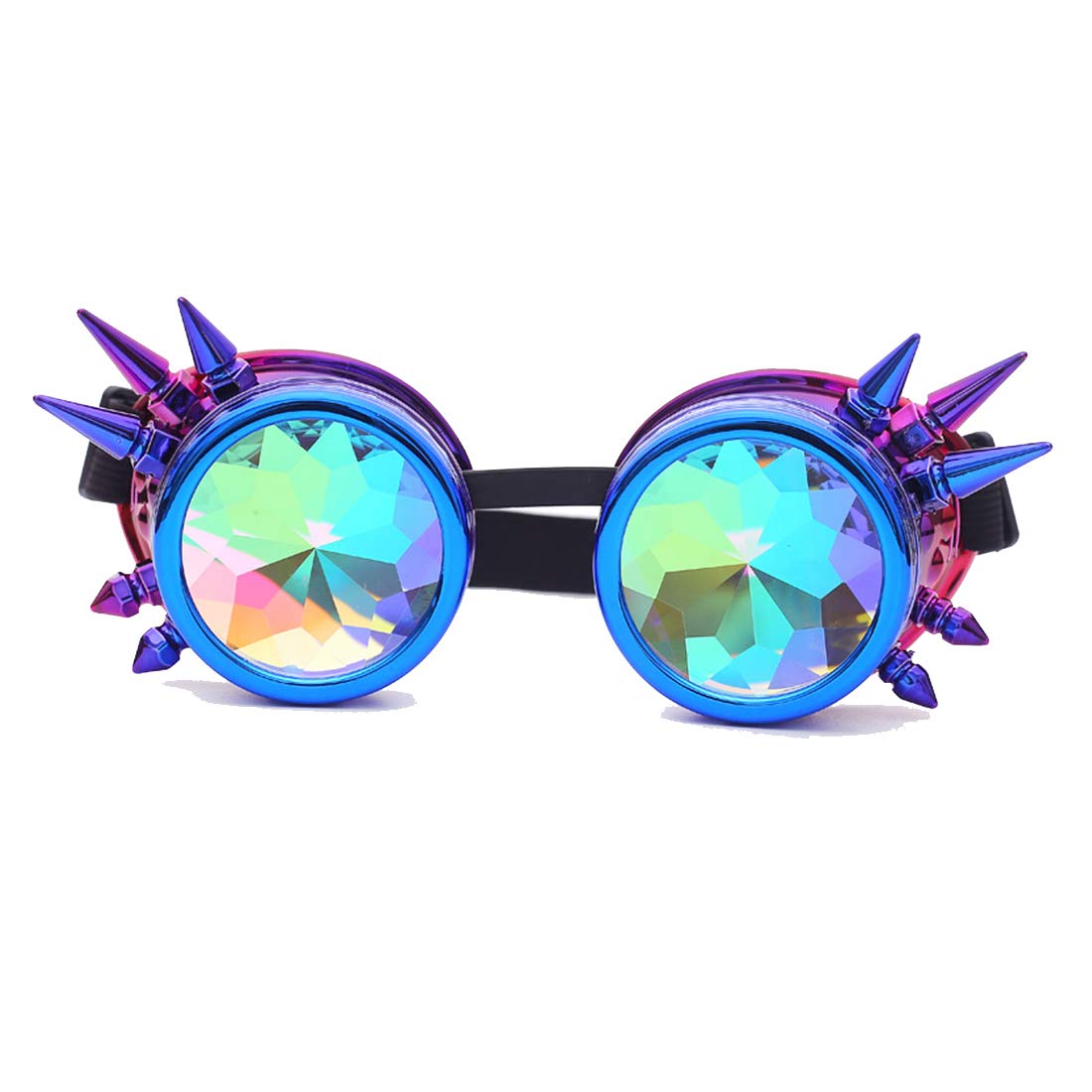 FLORATA Kaleidoscope Rainbow Steampunk Goggles Crystal Lenses Welding Eye Protect Vintage Glasses