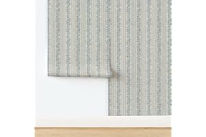 Peel & Stick Wallpaper 6ft x 2ft - Floral Vine Blue Green Botanical Stripes Arts And Crafts Farmhouse Cottagecore Custom Remo