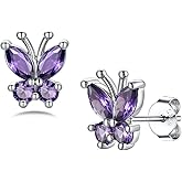 Silvora Birthstone Earrings for Women, 925 Sterling Silver Butterfly Stud, Small Butterfly Earrings Birthstone Jewelry