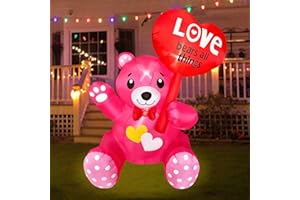 SEASONBLOW 4 FT Inflatable Valentine's Day Bear with Heart LED Lighted Decoration for Yard Lawn Garden Home Party Indoor Outdoor Holiday Decor