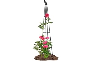 OTOSUNNY Trellis for Climbing Plants, 4 ft Tall 4-Stake with 3-Tier Braces Plant Pot Trellis, Metal Rose Garden Trellis for Climbing Plants Outdoor Vegetable|Flower|Vine Potted Plants, 1 Pack, Black