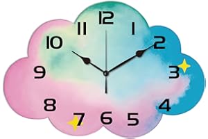 CONCHLERY Colorful Clouds Wall Clock Irregular Shape Decorative Wall Clock Stars Non-Ticking Clock for Home Office Decoration