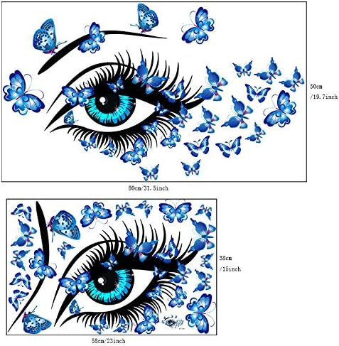 Vinyl Beautiful Blue Eye with Butterfly Wall Sticker, Romantic Girl Eye Wall Mural Decal for Home Living Room Bedroom Kitchen Decor - Image 3