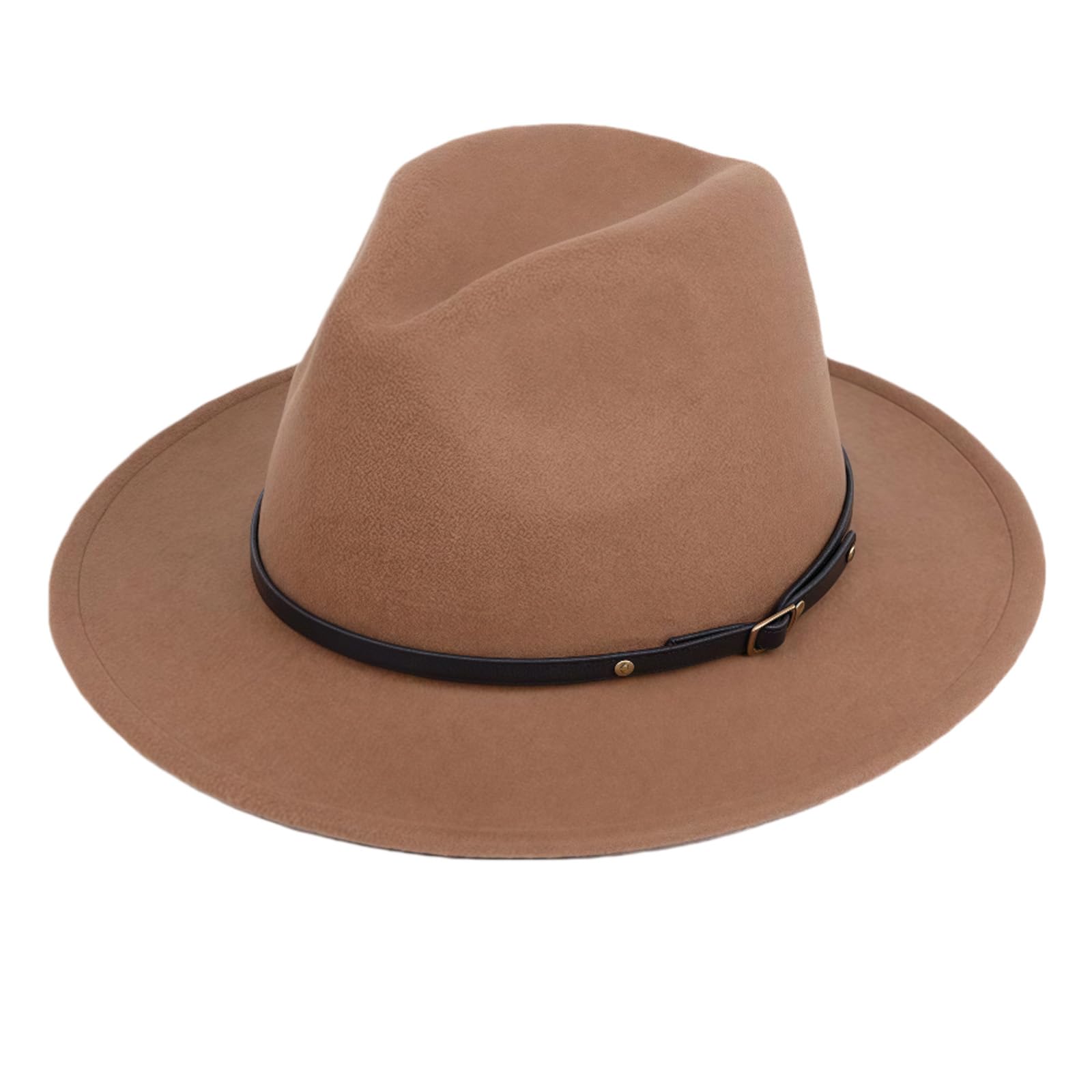 Unisex Womens Mens Adjustable Classic Wide Brim Belt Buckle Fedora Hat Felt Panama Hat Church Jazz Cap