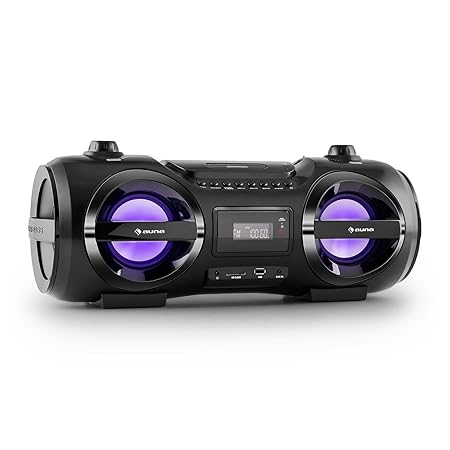 auna Soundblaster M tragbarer Lautsprecher Boombox Ghettoblaster (Bluetooth, Reichweite bis 10 m, USB- / SD-Port, AUX, LED, 2