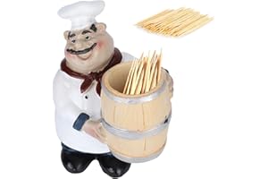 Toothpick Holder Dispenser, Resin Cute Chef Figurine Miniature Statue Chef Figurines Toothpick Holder Fat Chef Kitchen Decor 