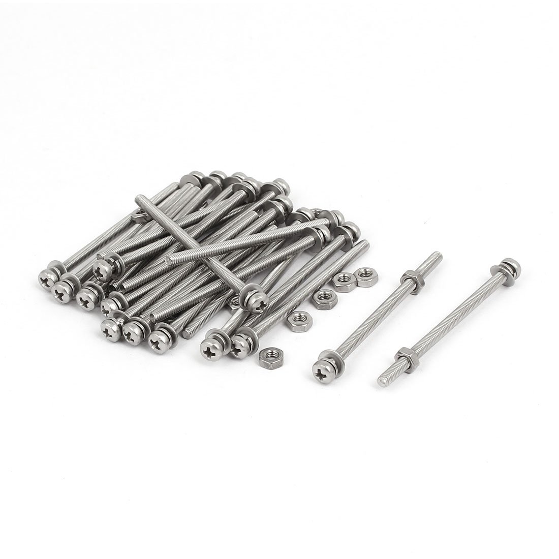 sourcingmap M3 x 50mm 304 Stainless Steel Phillips Pan Head Screws Nuts w Washers 25 Sets