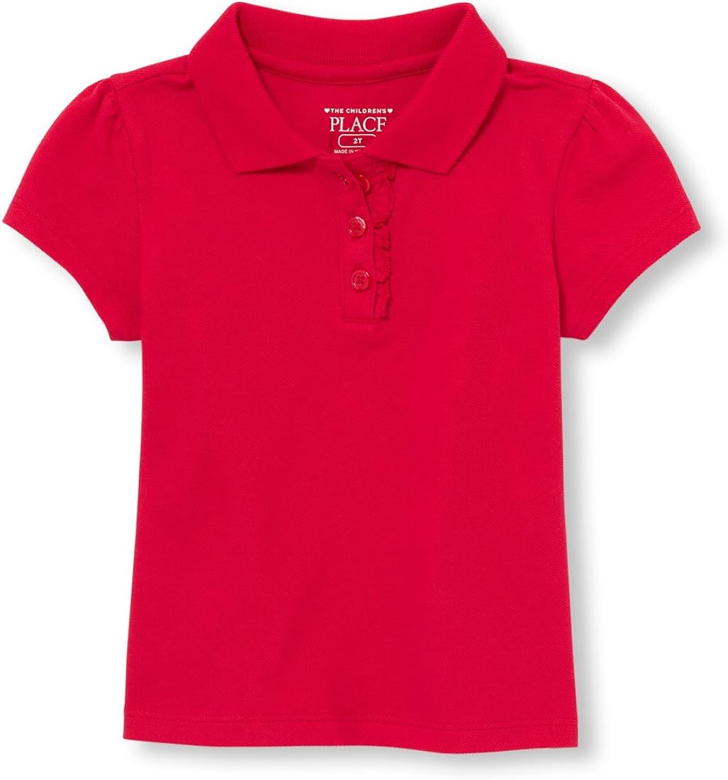 The Children's Place Girls' Toddler Uniform Ruffle Pique Polo: Clothing