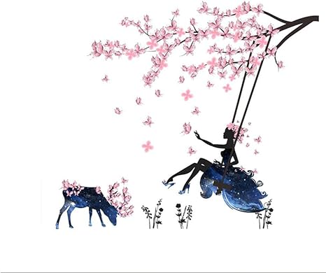 Amazon Toonol Romantic Flower Fairy Girl バタフライウォールステッカー美しい鹿スイングforキッズ部屋デカールホーム装飾壁紙 1 X 100 Cm ウォールステッカー オンライン通販