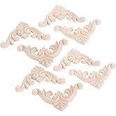 MUXSAM Wooden Carved Appliques Onlays, 8-Pack Unpainted Wood Rosette Carvings Decals Embellishments for Mirror Dresser Vanity