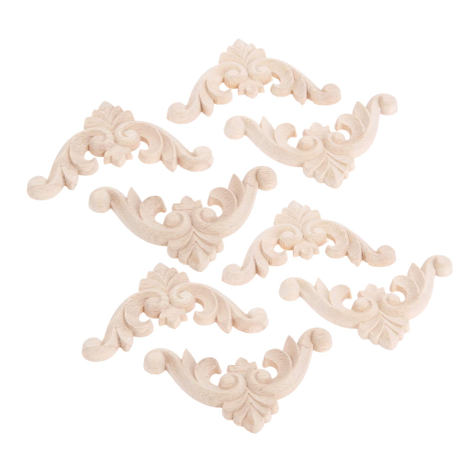 MUXSAM 8Pcs Simple Wood Carved Corner Decal Onlay Applique Unpainted Decoration for Wall Door Furniture 7cm