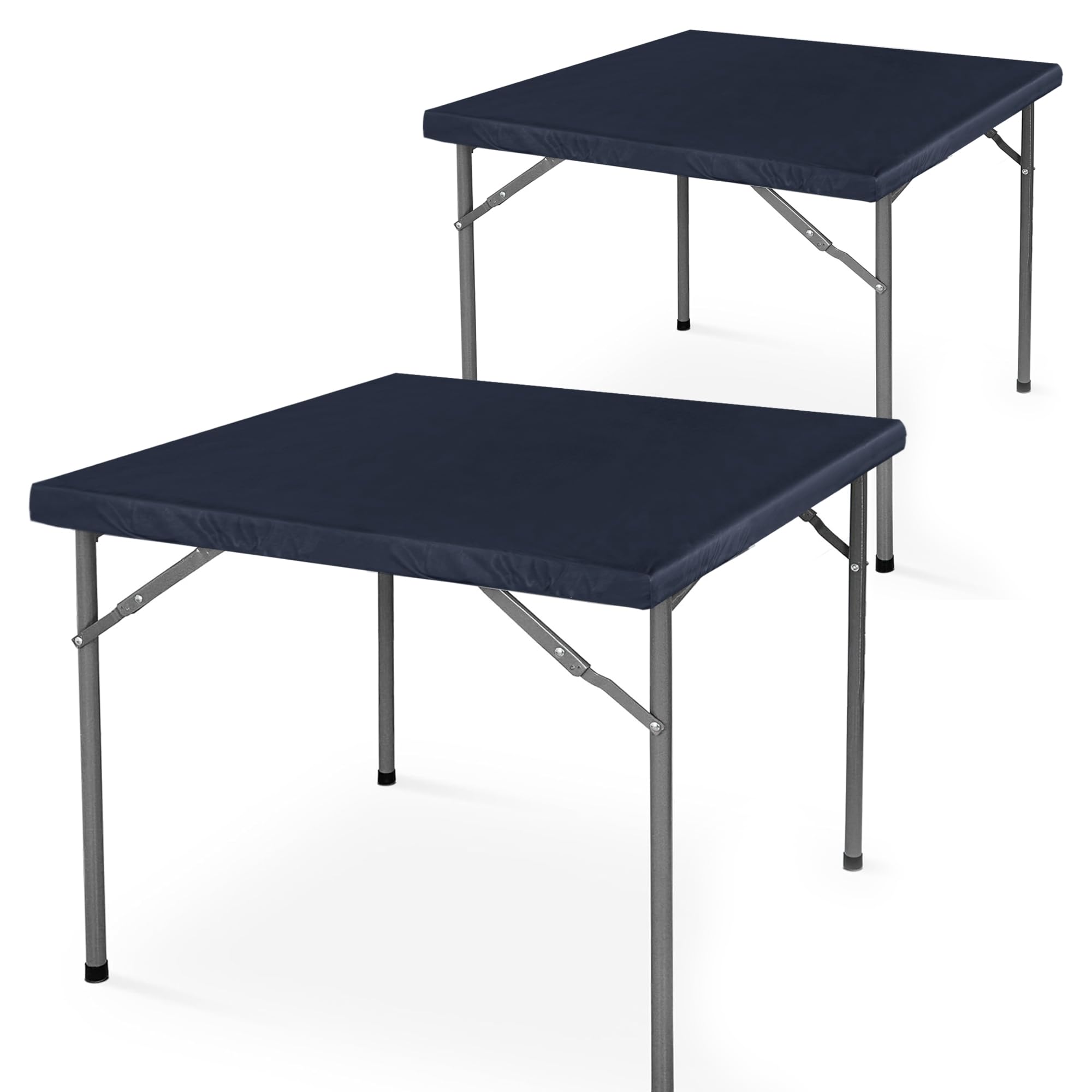 Photo 1 of 2 Packs Vinyl Card Tablecloth with Flannel Backing 34x34 inch - Waterproof Plastic Table Cover for Square Folding Table Cloth with Elastic Edges, Navy Blue