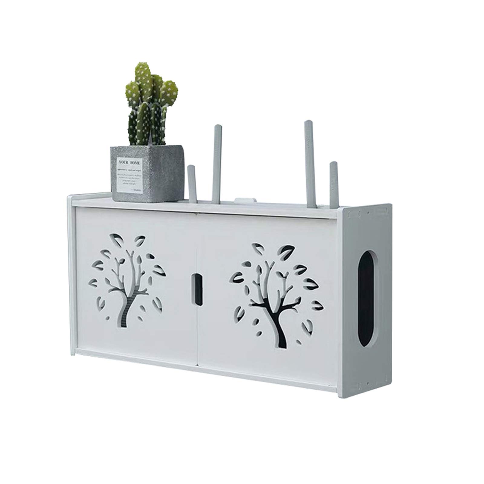 White Wall Router Shelf Storage Box for WiFi Router, TV Set-Top Box, Wall Storage Box, Router Storage Box, Wood-Plastic Easy to Install D