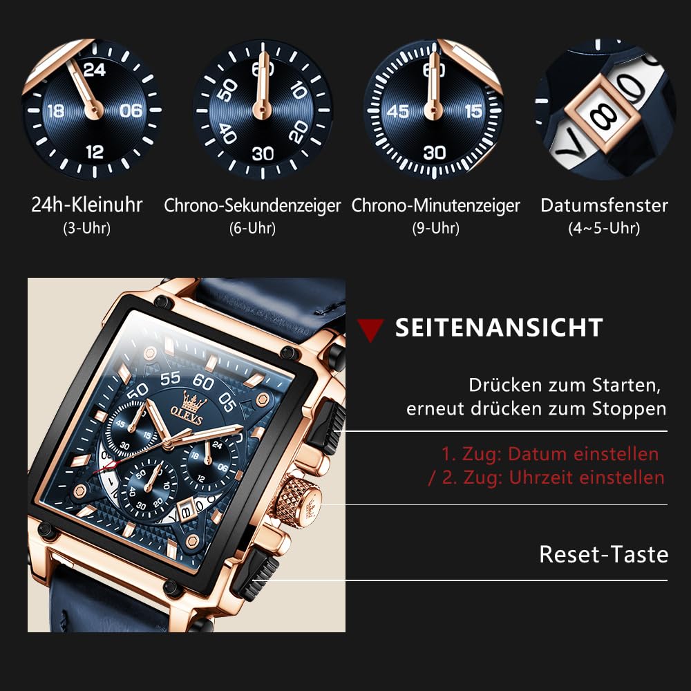 OLEVS Herrenuhren Lederarmband Chronograph Japanische Quarz Herren Uhr mit Datum Wasserdicht Klassische Elegantes Armbanduhr Herren Geschenk 3