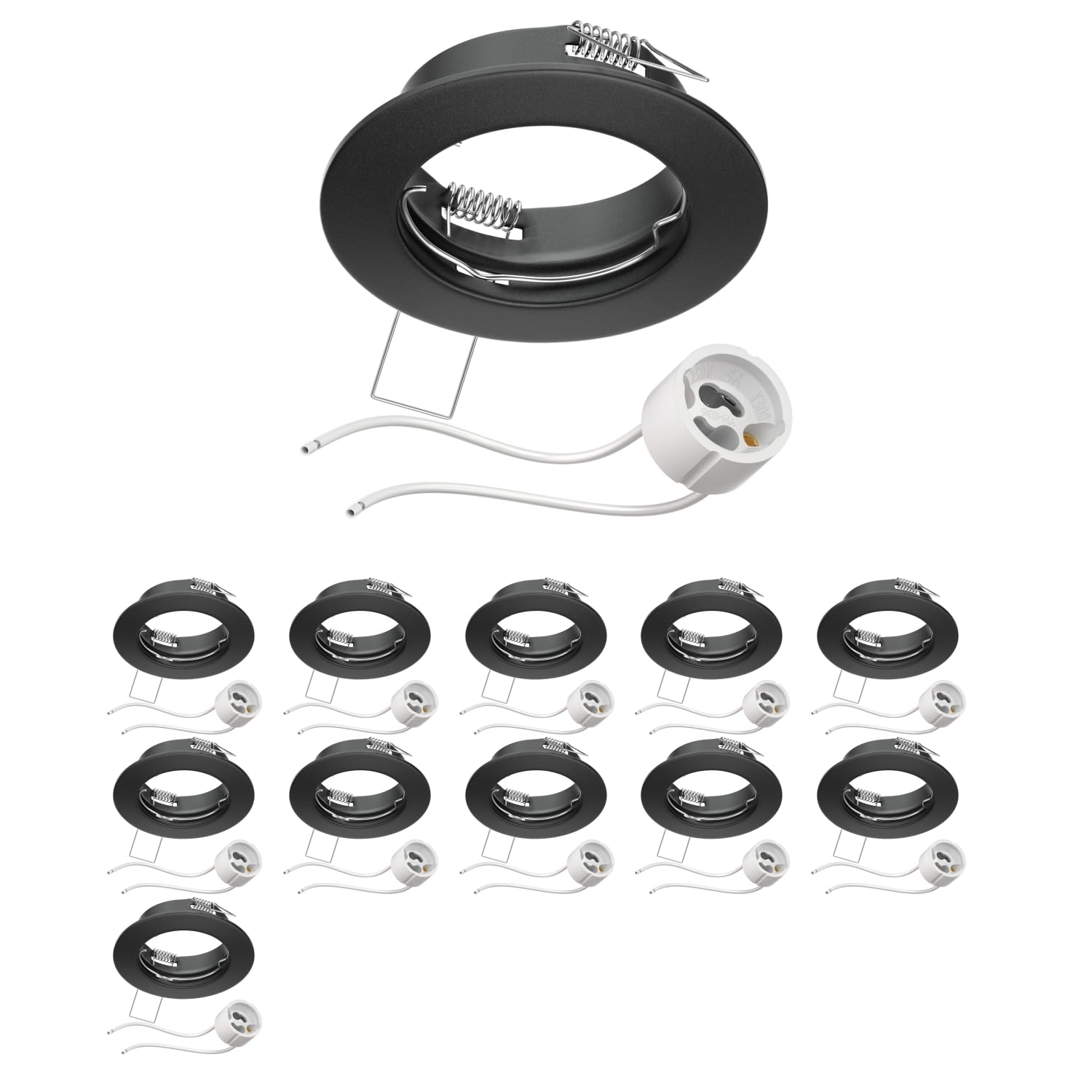 ledscom.de 12 Pieces Ceiling recessed Frame Fere recessed Frame Black matt (LED/Halogen/GU10/MR16/PAR16/50mm) incl. GU10 Socket — image 1