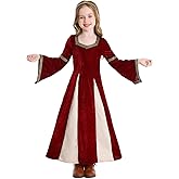 DLSNZ Girls Medieval Renaissance Costume Long Sleeve Square Collar Printed Hemline Princess Dress for Halloween