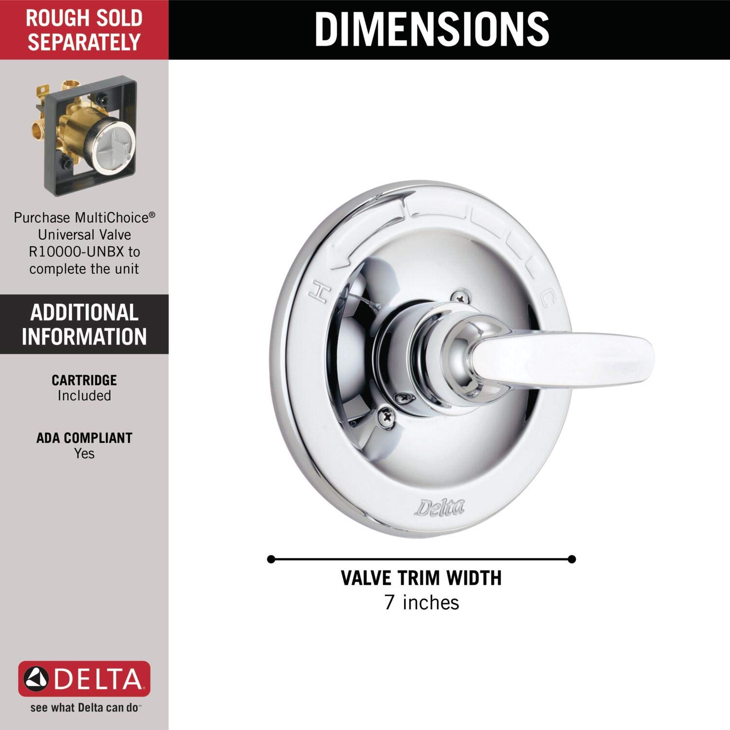 Delta Foundations 13 Series Single-Function Valve Trim Kit, Chrome Handle Set for Shower Faucet System, Chrome BT13010 (Valve Not Included)