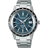 SEIKO Men's Blue Dial Silver Stainless Steel Band Presage Automatic GMT Analog Watch, SSK009