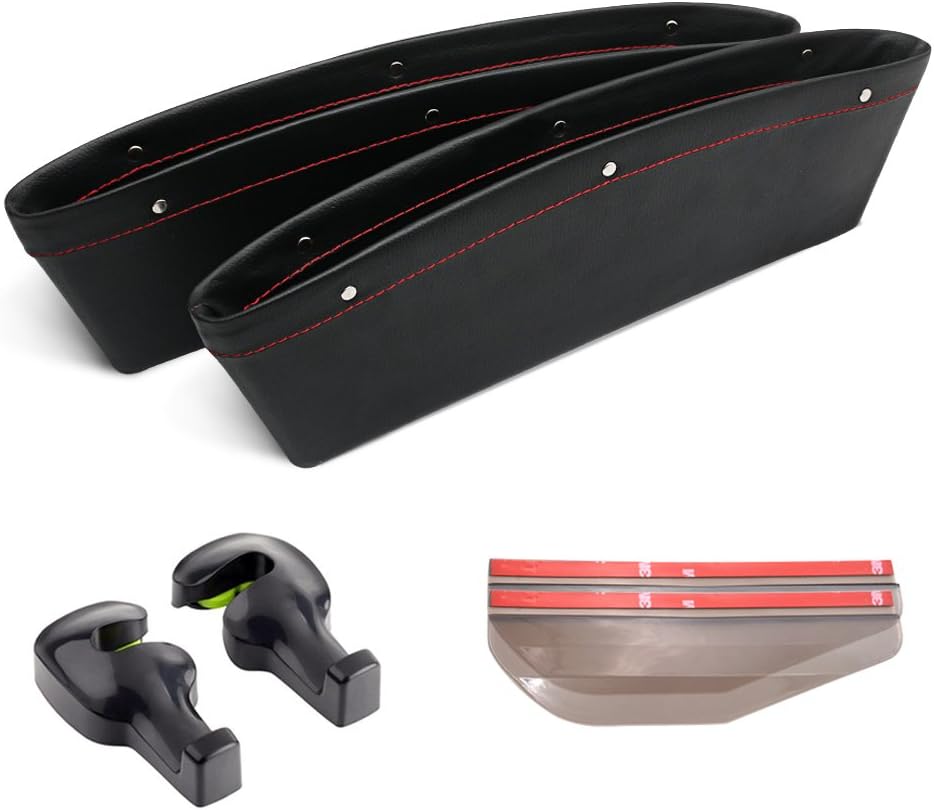 JingSheng 2 Pack Car Seat Side Gap Filler - 2 Set Premium PU Full Leather Seat Console Organizer, Car Pocket Organizer, Car Interior Accessories, Car Seat Side Drop Caddy Catcher…