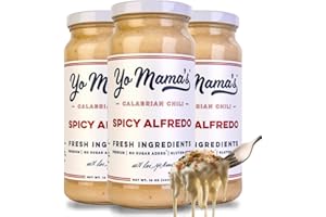 Yo Mama’s Foods Gourmet Keto Spicy Alfredo Pasta Sauce | (3) 16 Ounce Glass Bottles | Our Spicy Sauce is Low Carb, Paleo, Glu