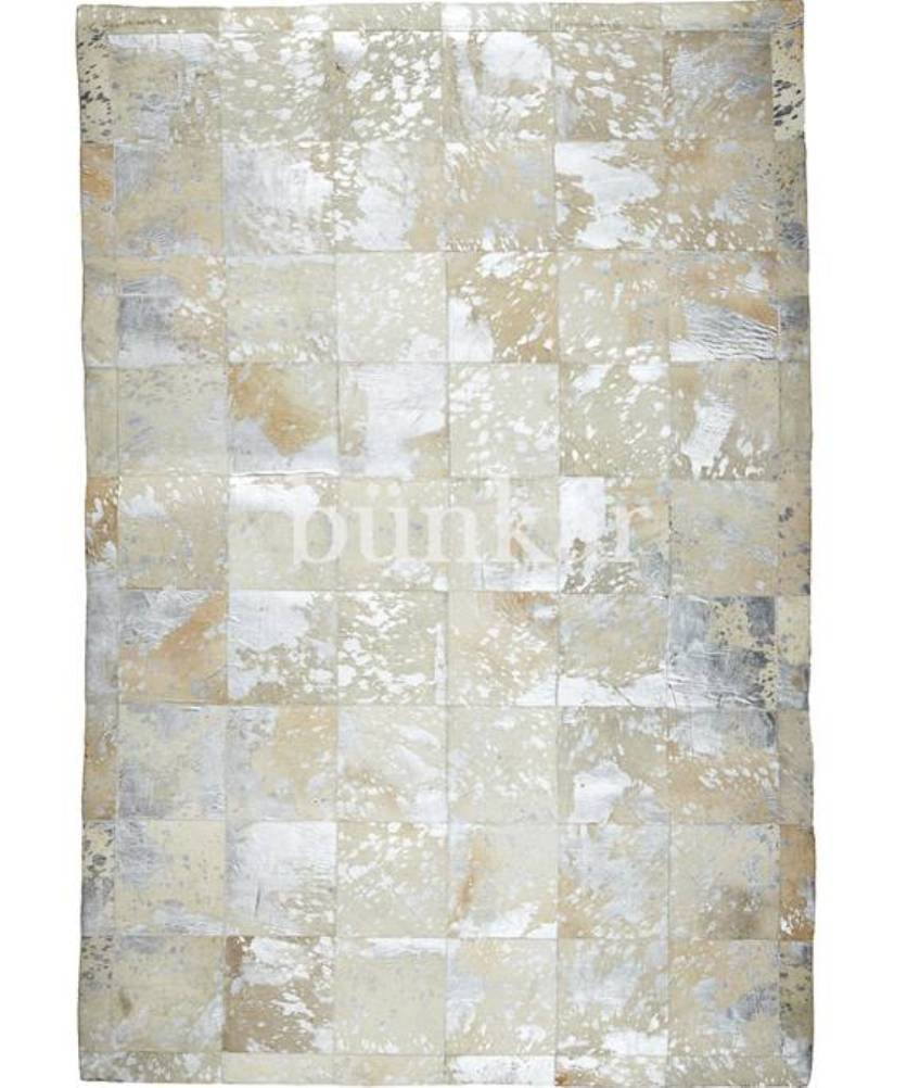 Bunkar Handmade Natural Cowhide Leather Area Rug - Rodeo Metallic Ivory (45cm x 75cm Mat Rug)