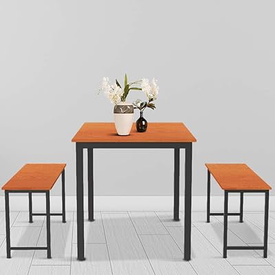 LTTROMAT 3-Piece Dining Table Set with Benches, Modern Coffee