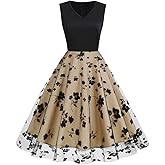 Vintage Dress for Women 1950s Tea Party Embroidered Butterfly Floral A-line Cocktail Homecoming Dress