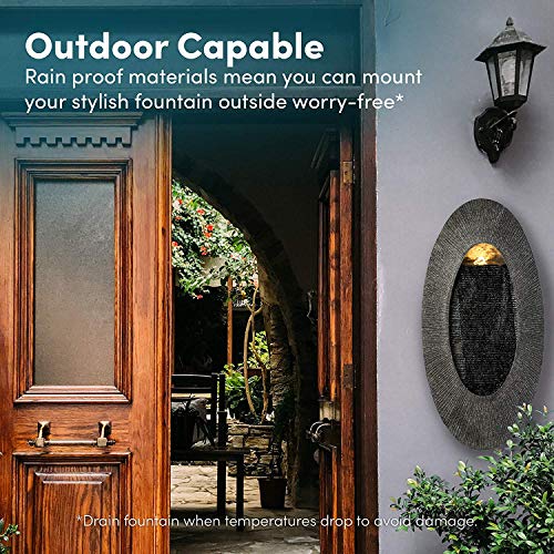 Oval, Indoor/Outdoor Wall Fountain 23" x 12" | Handcrafted Natural Stone Look with LED Lights, Adjustable Speed, Calming Waterfall Sounds | Made with Polyresin Material (Charcoal) - Thumbnail 6