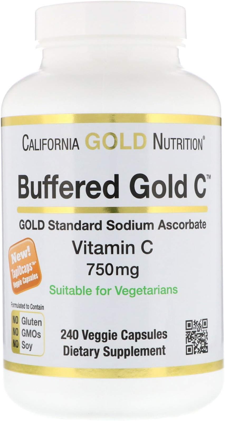 California Gold Nutrition, Buffered Gold C, Non-Acidic Vitamin C, Sodium Ascorbate, 750 mg, 240 Veggie Capsules