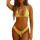 Tainehs Bikini Sets for Women Floral Printed Halter DELF Tie Swimwear Triangle String Swimsuit Sexy High Cut Bathing Suits
