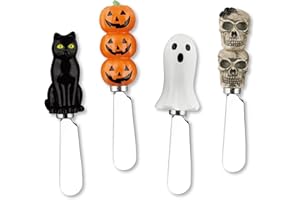 Supreme Housewares Cheese and Butter Spreader Knives Halloween Decor 4-Piece Hand Painted Resin Handle with Stainless Steel Blade Multipurpose Cheese Spreader set (Halloween)