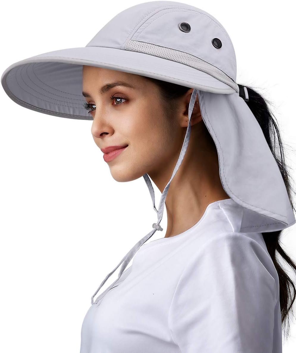 Womens Fishing Hiking Hat 100% Nylon Wide Brim Sun Hat Neck Flap UPF50+ UV Sun Protection Hat